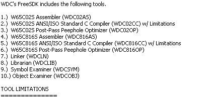 The FreeSDK includes the following tools
