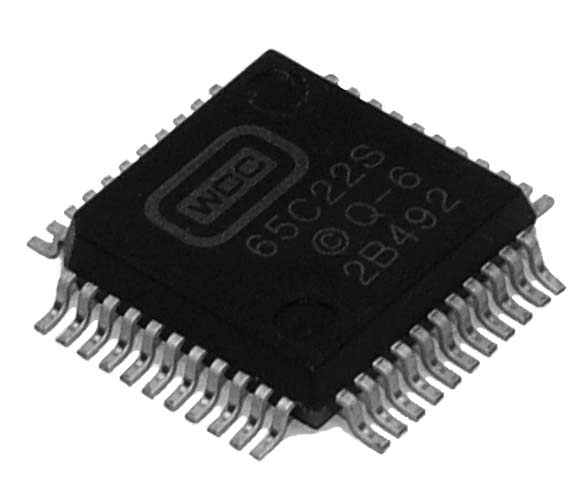 This is a Picture of the W65C22SQ-6 Versatile Interface Adapter (VIA) Quad Flat Pack, 
								44 pin package. The W65C22S is a flexible I/O device similar to the W65C21S. In addition to I/O, it provides 
								two programmable 16-bit Interval Counters
